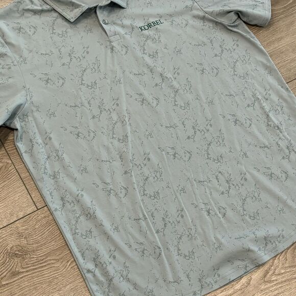 Travis Mathew Golf Shirt Polo Mens XXL 2XL Blue All Over Pattern Tie Dye Preppy - Picture 2 of 8